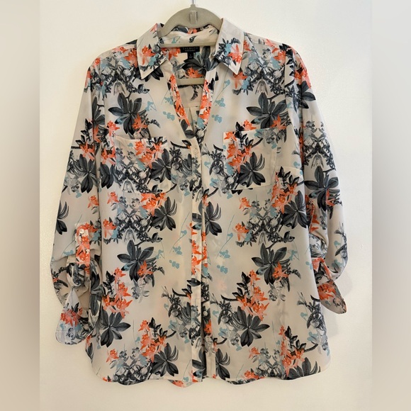 Talbots Tops - Talbots Floral Button Down Shirt - Black, Orange, Blue